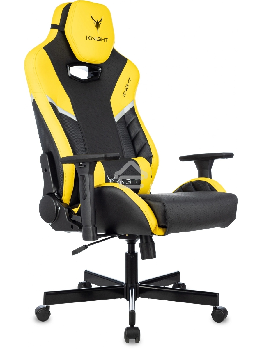 Кресло игровое Knight Thunder 5X черный/желтый эко.кожа крестов. металл