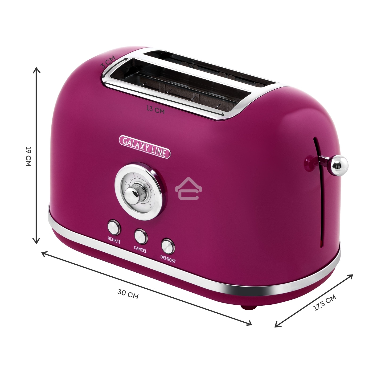 Тостер Galaxy Line GL 2916, малиновый джем, металл, 900 Вт, 6 степеней поджарки