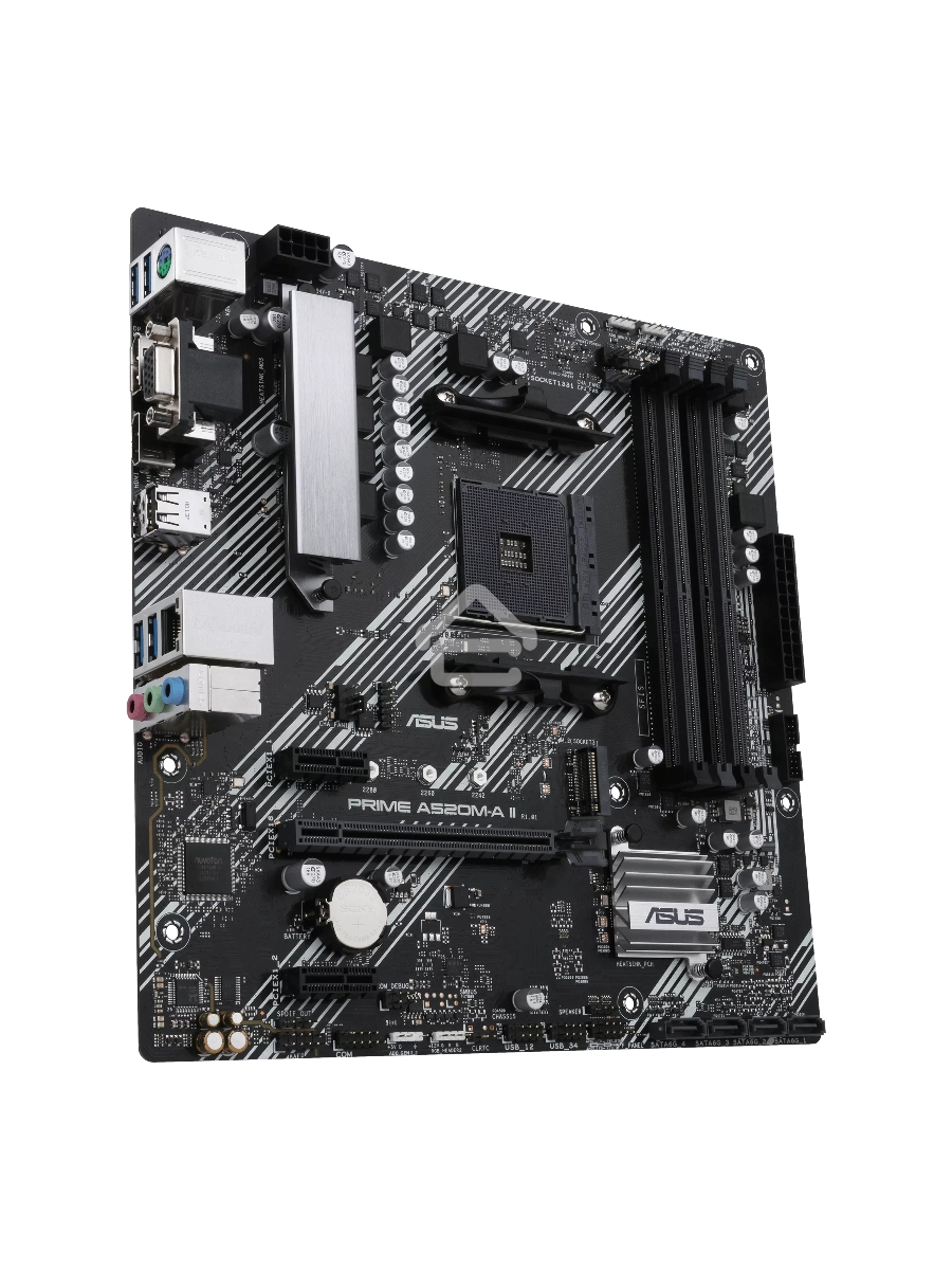 Материнская плата ASUS PRIME A520M-A II/CSM, AM4, AMD A520, 4xDDR4, 4xSATA, 1xM.2, 1xPCI-E 3.0 x16, 2xPCI-E x1, 1xDP, 1xHDMI, 1xVGA, 1x 1Gb LAN, 2xUSB-A 2.0, 4xUSB-A 3.0, 3x3.5 мм, 7.1, mATX