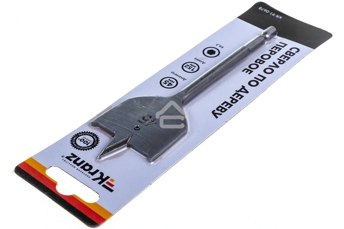 Сверло перовое по дереву Kranz 45х152 мм, шестигранный хвостовик