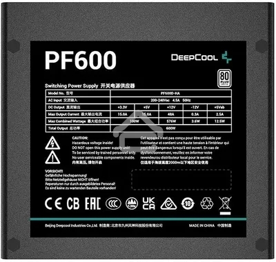 Блок питания Deepcool/GamerStorm PF600 (R-PF600D-HA0B-WDEU), 600Вт, 80 PLUS, 120мм, черный
