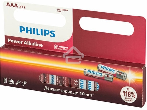 Элемент питания алкалиновый AAA/LR03 1.5В Power (блист. 12шт) Philips Б0064681