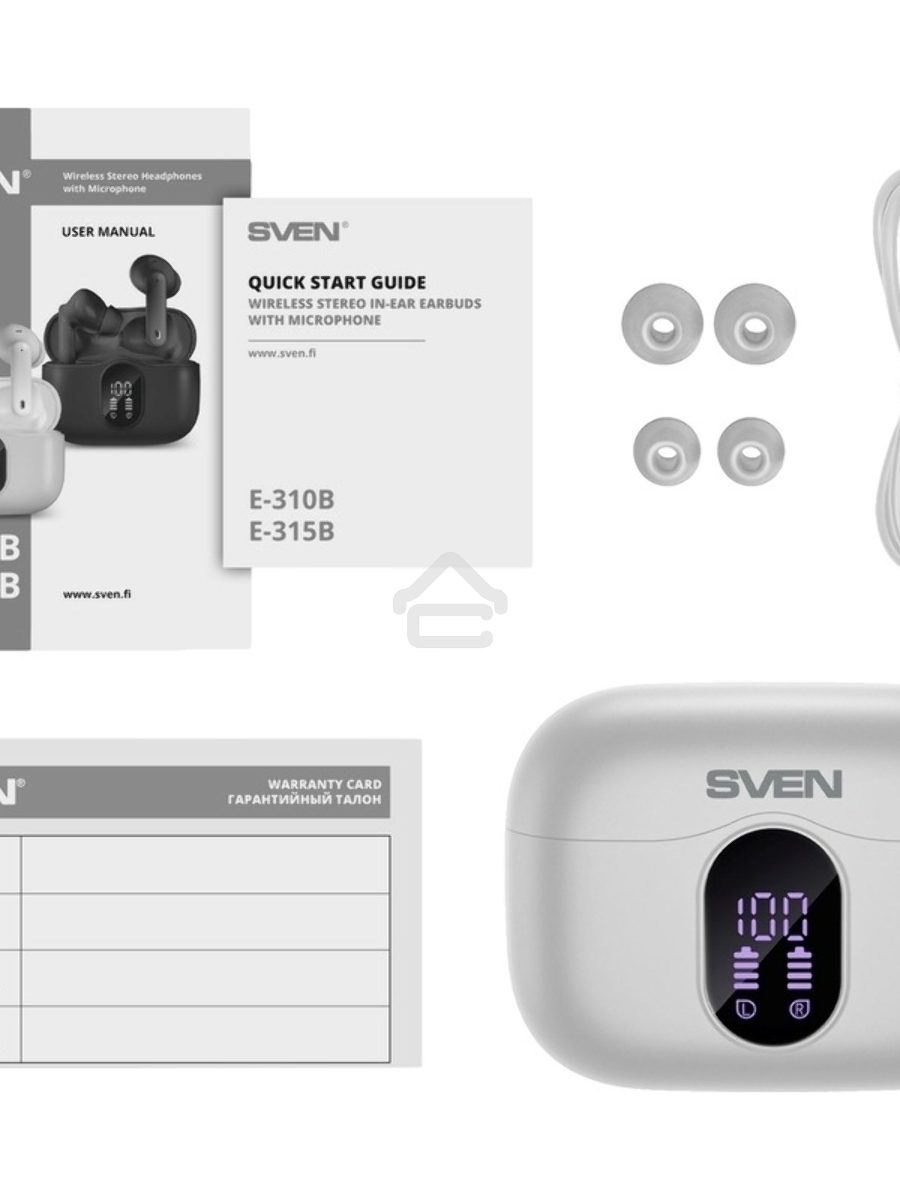 Беспроводные внутриканальные наушники с микрофоном Sven E-310B, белый (Bluetooth, TWS, ANC, ENC, APP)