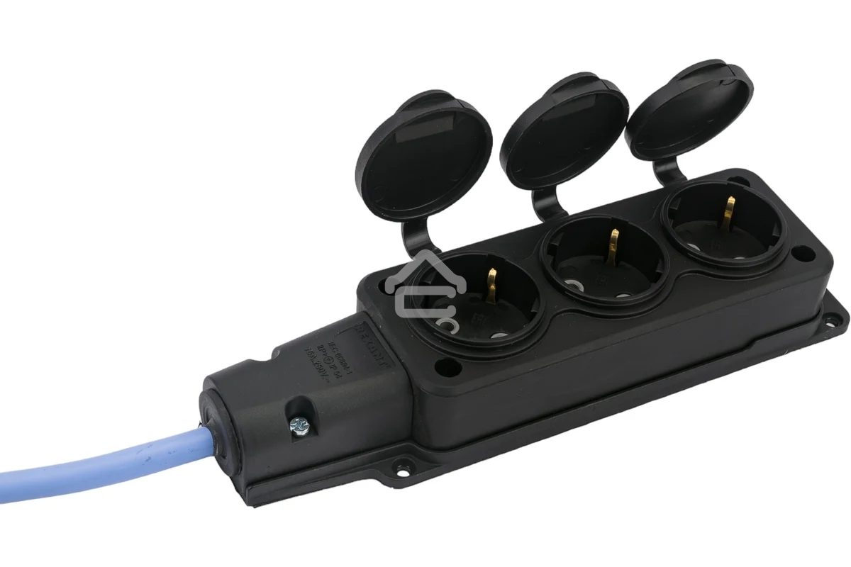 Удлинитель морозостойкий Gembird PC-3GF-R-10(IP) черный/синий, 10 м, 3 розетки, 3500 Вт