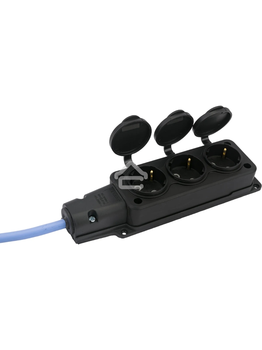 Удлинитель морозостойкий Gembird PC-3GF-R-10(IP) чёрный/синий, 10 м, 3 розетки, 3500 Вт