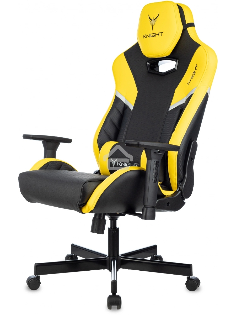 Кресло игровое Knight Thunder 5X черный/желтый эко.кожа крестов. металл