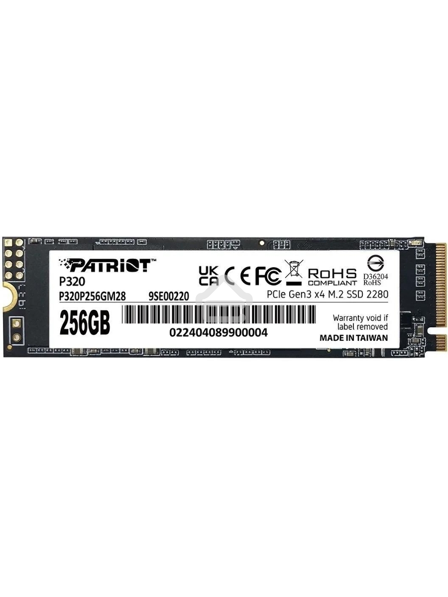Накопитель SSD Patriot P320, 256GB, PCIe 3.0 x4, M.2 2280, NVMe, R/W 2200/1200