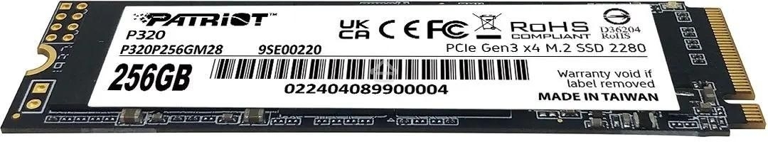 Накопитель SSD Patriot P320, 256GB, PCIe 3.0 x4, M.2 2280, NVMe, R/W 2200/1200