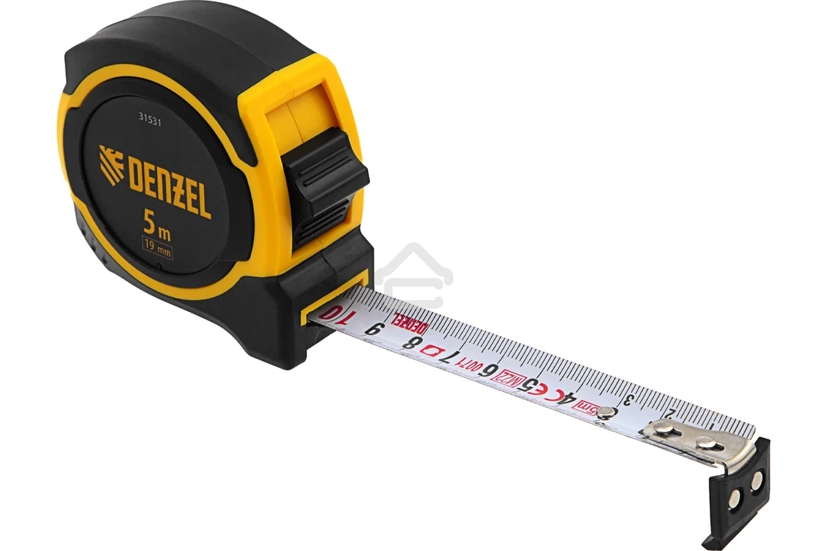 Рулетка Denzel 5м х 19мм, двухкомп. корпус, магнитный обрезиненный зацеп