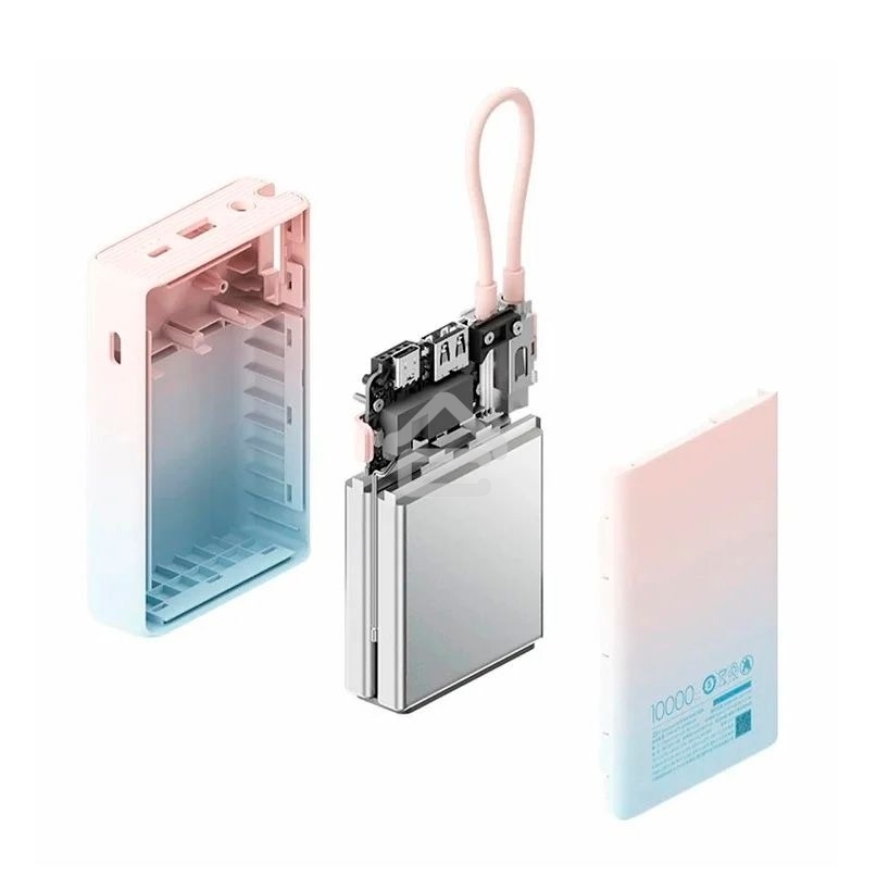 Портативный аккумулятор ZMI 10000mAh Powerbank with build-in Charging Cable color P17 розовый