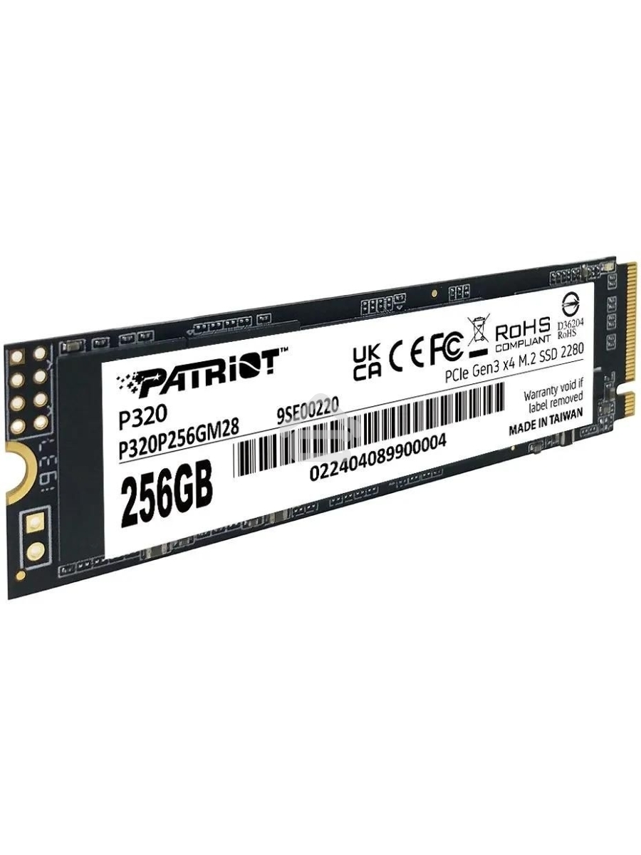 Накопитель SSD Patriot P320, 256GB, PCIe 3.0 x4, M.2 2280, NVMe, R/W 2200/1200