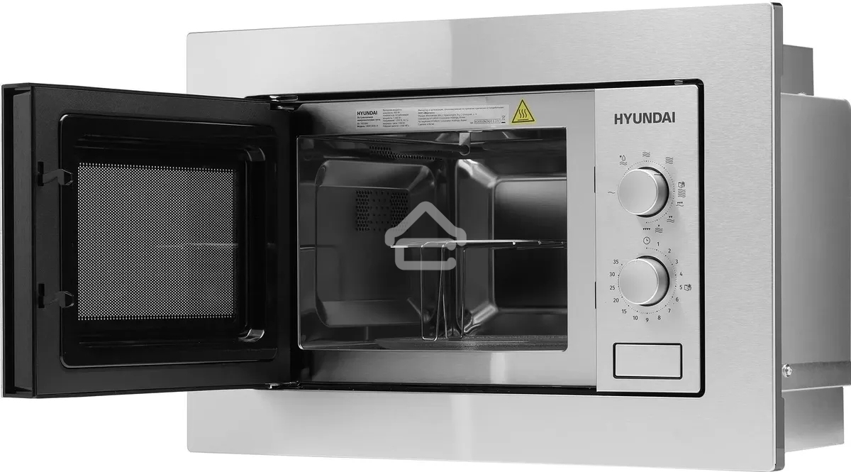 Микроволновая печь встраиваемая Hyundai HBW 2030 IX нержавеющая сталь, 20 л, 800 Вт, переключатели - поворотный механизм