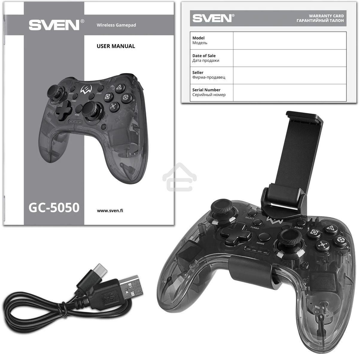 Геймпад Sven GC-5050 черный Bluetooth Беспроводной виброотдача обратная связь (в компл.:держатель для смартфона/кабель USB) (SV-016029)