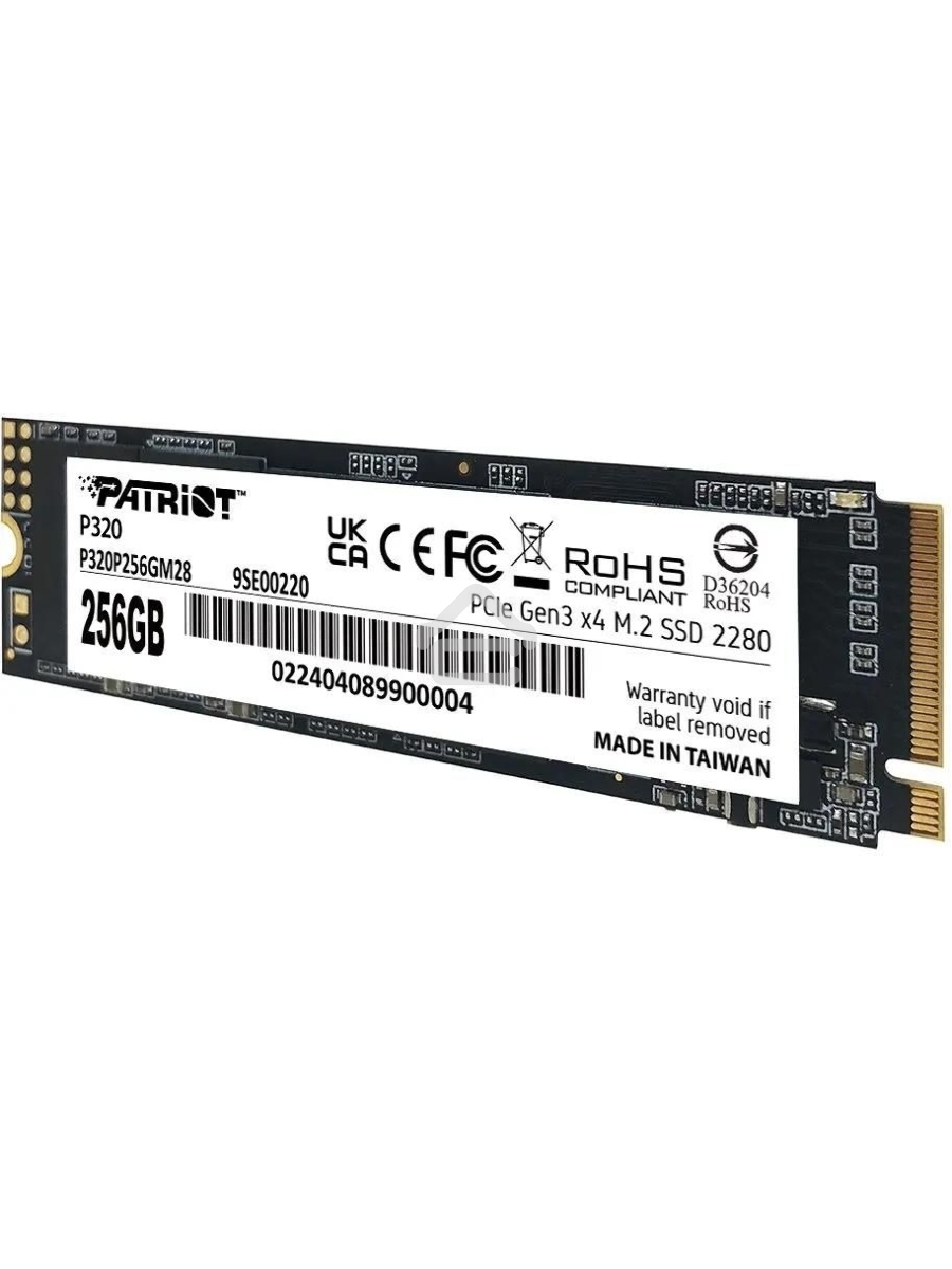 Накопитель SSD Patriot P320, 256GB, PCIe 3.0 x4, M.2 2280, NVMe, R/W 2200/1200