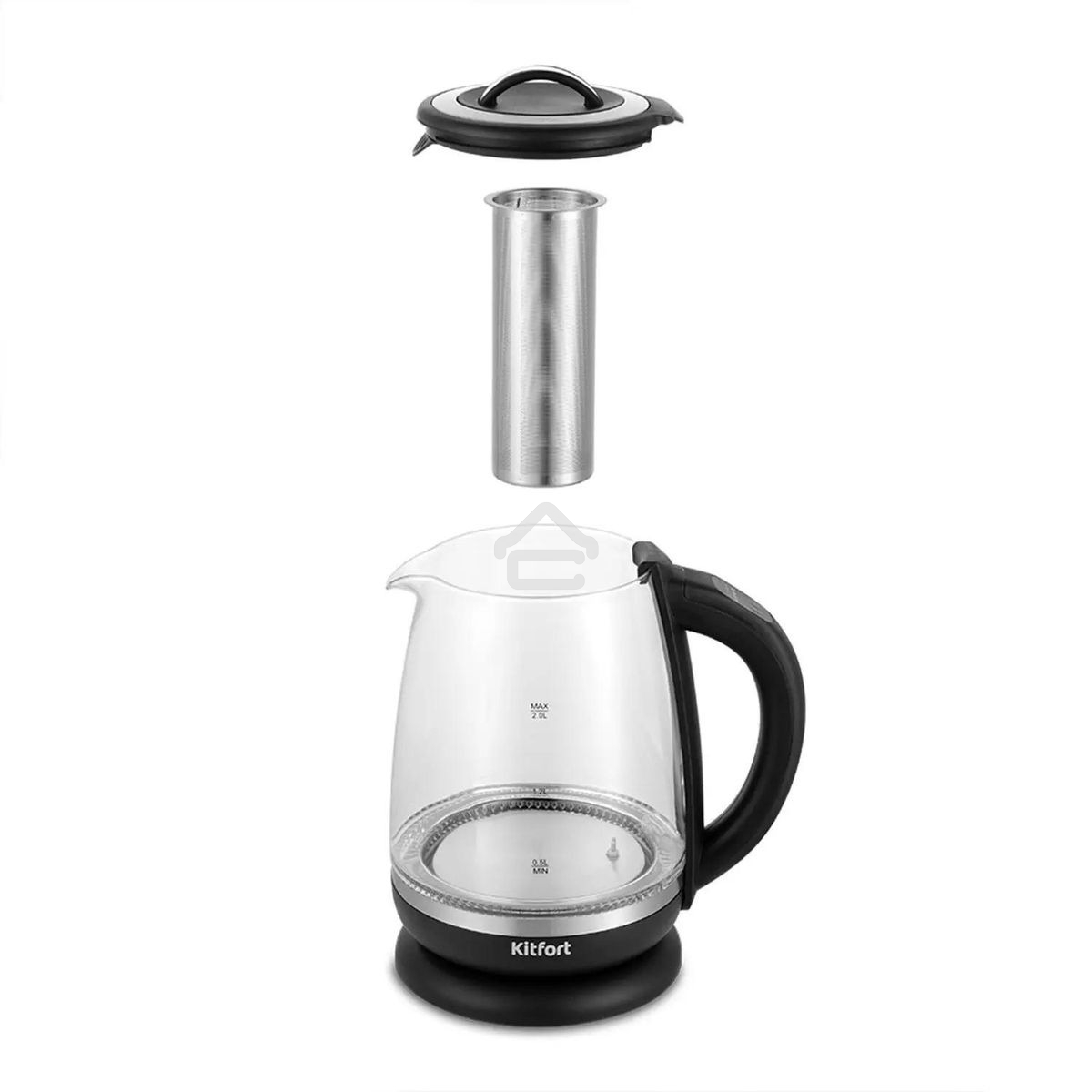 Чайник электрический Kitfort КТ-6145 2л. 2200Вт черный/серебристый (корпус: пластик/стекло)