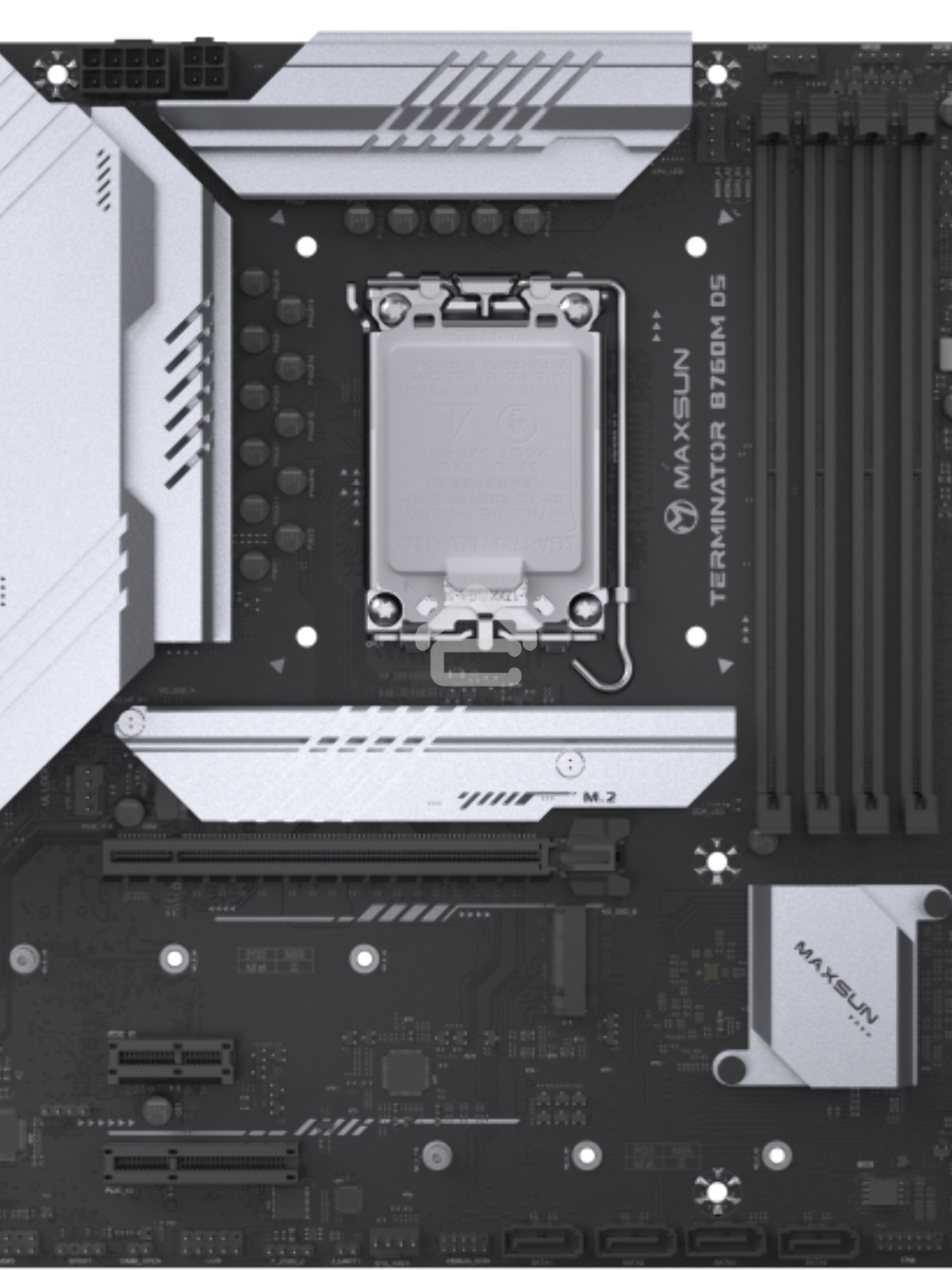 Материнская плата Maxsun Terminator B760M D5 WIFI, LGA 1700, Intel B760, 4xDDR5, 4xSATA, 3xM.2, 1xPCIe 5.0 x16, 1xPCIe x4, 1xPCIe x1, 1xHDMI, 1xDP, 1x 2.5Gb LAN, 6xUSB 2.0, 2xUSB 3.2 Gen 2, 3x3.5 мм, 5.1, mATX