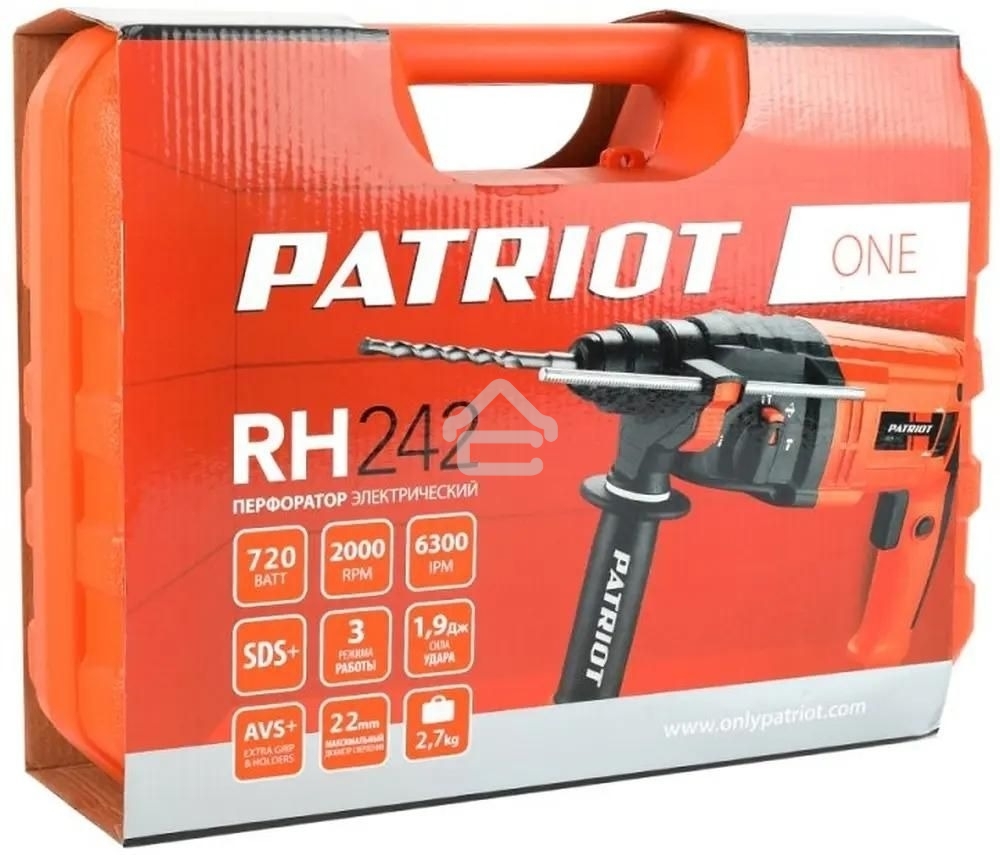 Перфоратор PATRIOT THE ONE RH 242, SDS+, 1.9Дж, 720Вт, 0-2000об/мин, 0-6300уд/мин