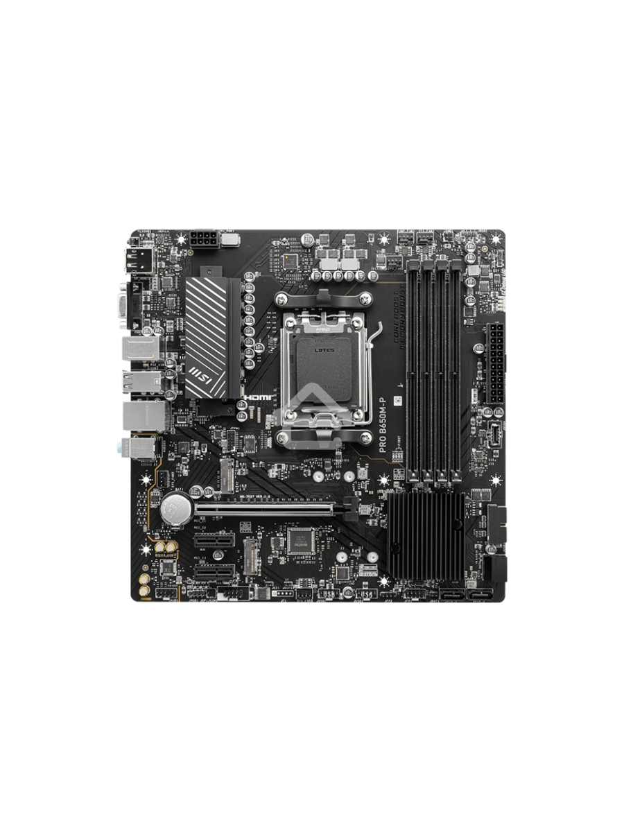 Материнская плата MSI PRO B650M-P, AM5, AMD B650, 4xDDR5, 4xSATA, 2xM.2, 1xPCI-E 4.0 x16, 2xPCI-E 4.0 x1, 1xHDMI, 1xDP, 1xVGA, 1x2.5Gb LAN, 2xUSB 3.2 Gen 1, 2xUSB 3.2 Gen 2, 3x3.5 мм, 7.1, Micro-ATX
