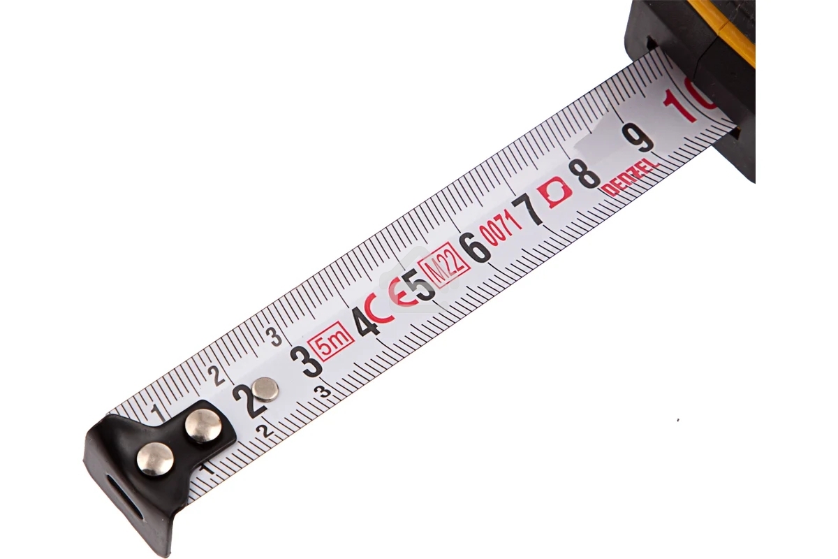 Рулетка Denzel 5м х 19мм, двухкомп. корпус, кнопка-пауза