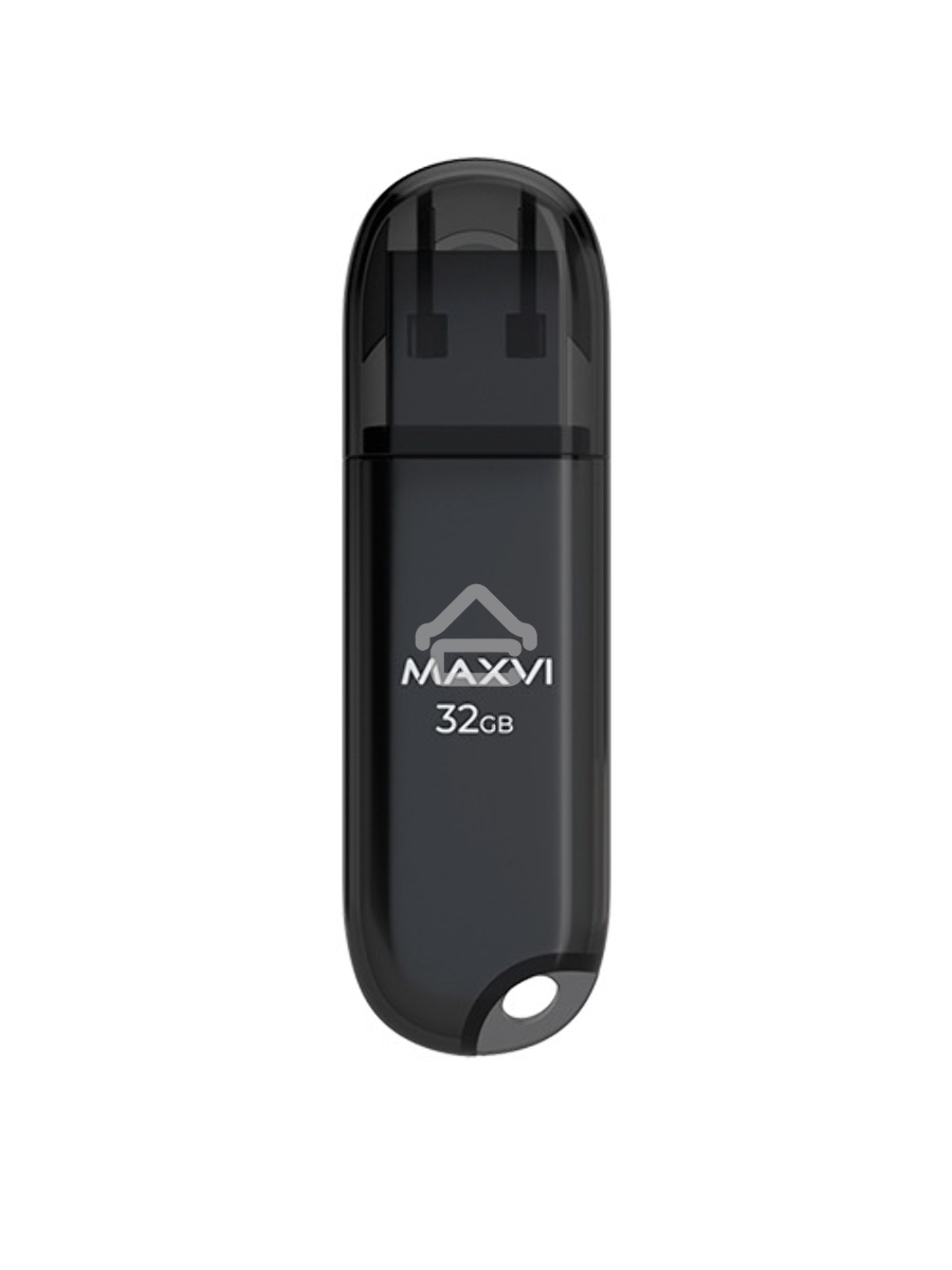 Флеш диск Maxvi P1 32GB USB 2.0 black, монолит с колпачком, ABS пластик