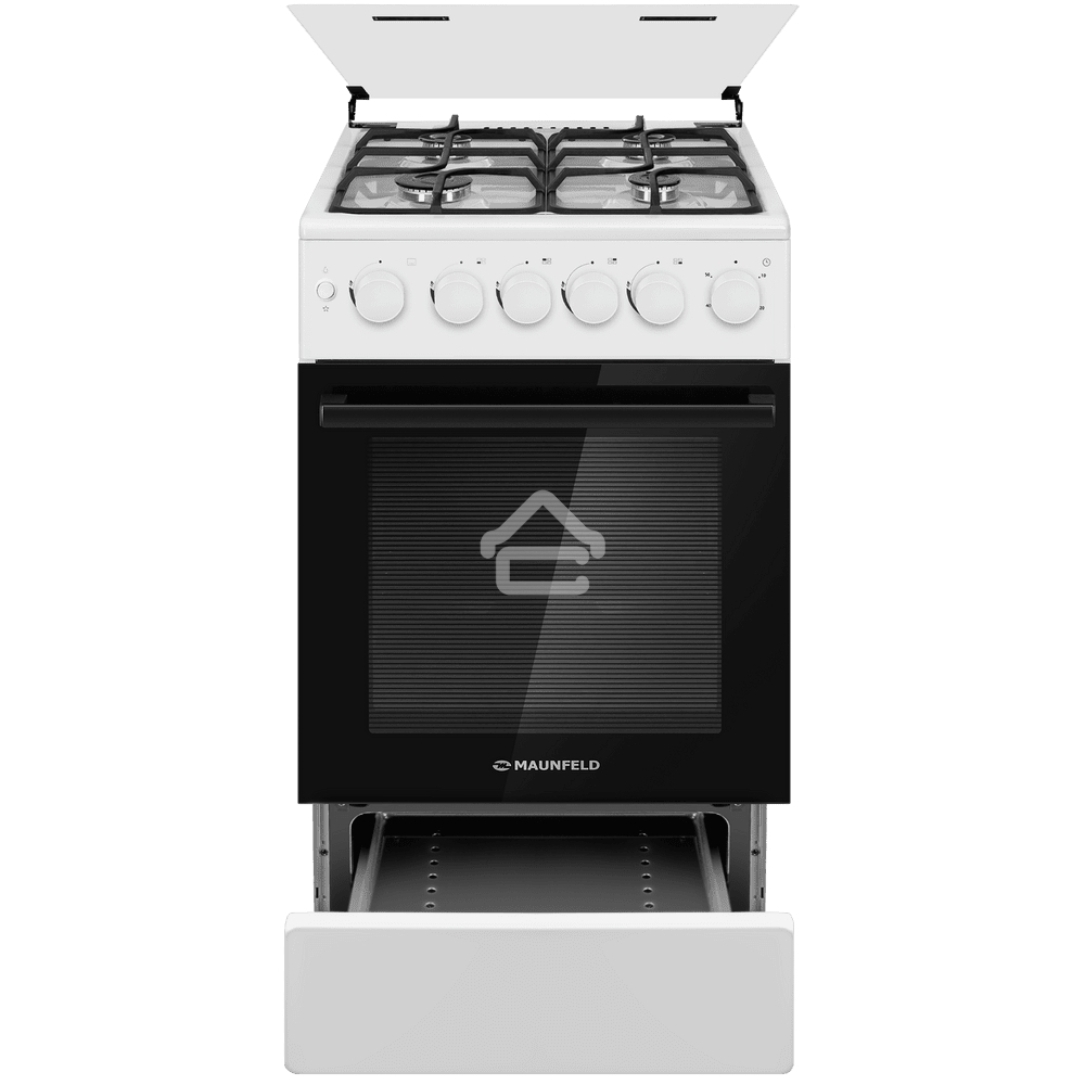 Плита газовая Maunfeld MGC50GCW08D белый, конфорок 4 шт, духовка 59 л, 50 см x 89 см x 65 см