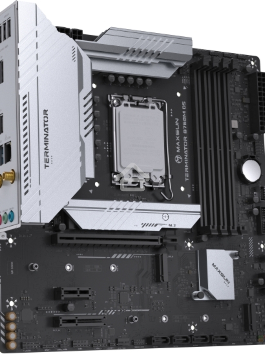 Материнская плата Maxsun Terminator B760M D5 WIFI, LGA 1700, Intel B760, 4xDDR5, 4xSATA, 3xM.2, 1xPCIe 5.0 x16, 1xPCIe x4, 1xPCIe x1, 1xHDMI, 1xDP, 1x 2.5Gb LAN, 6xUSB 2.0, 2xUSB 3.2 Gen 2, 3x3.5 мм, 5.1, mATX
