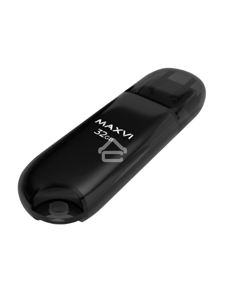 Флеш диск Maxvi P1 32GB USB 2.0 black, монолит с колпачком, ABS пластик