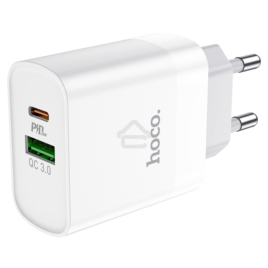 Сетевое зарядное устройство HOCO C80A Rapido 1xUSB + 1xUSB-C, 3.1A, 20W, белый