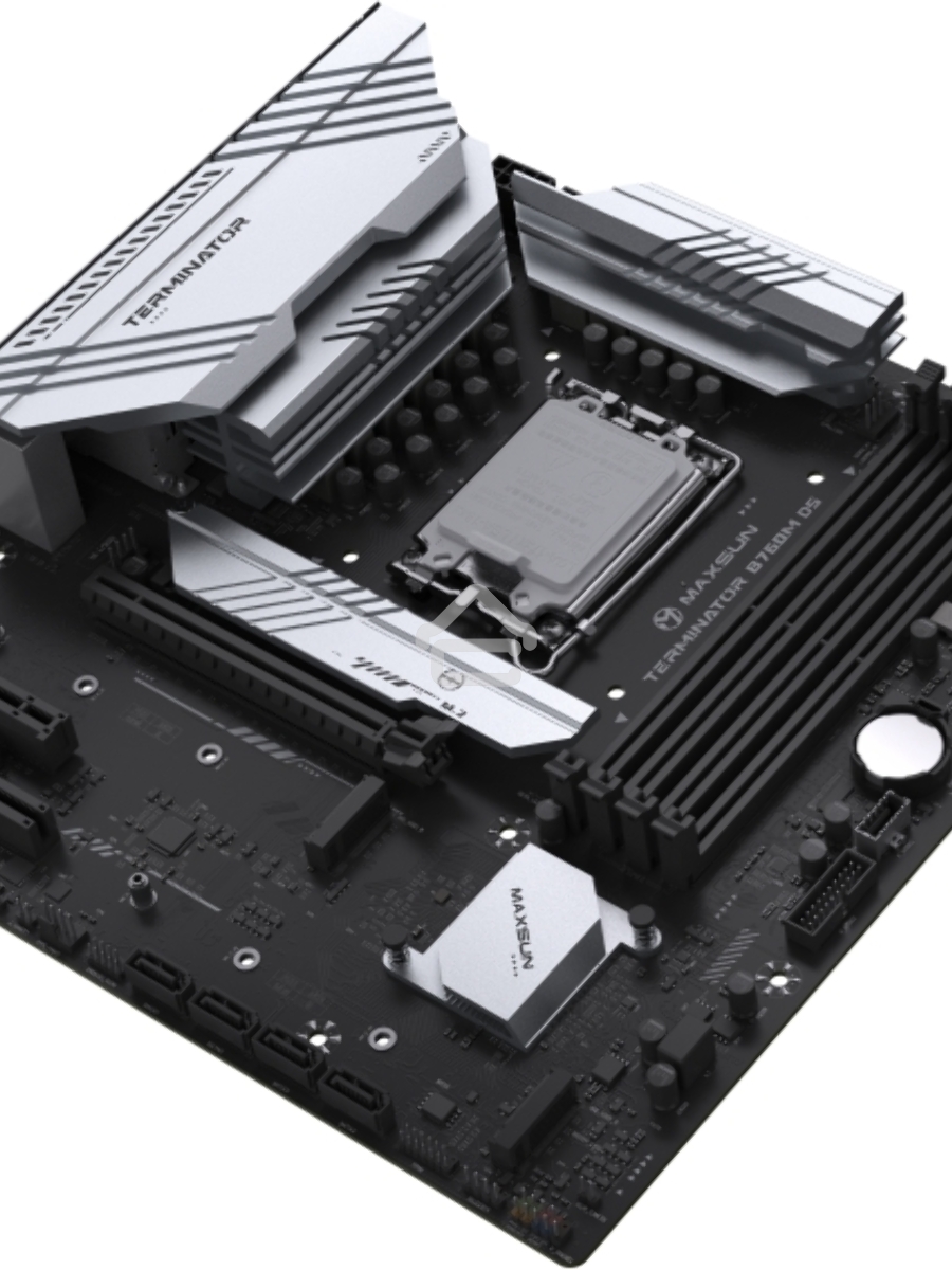 Материнская плата Maxsun Terminator B760M D5 WIFI, LGA 1700, Intel B760, 4xDDR5, 4xSATA, 3xM.2, 1xPCIe 5.0 x16, 1xPCIe x4, 1xPCIe x1, 1xHDMI, 1xDP, 1x 2.5Gb LAN, 6xUSB 2.0, 2xUSB 3.2 Gen 2, 3x3.5 мм, 5.1, mATX