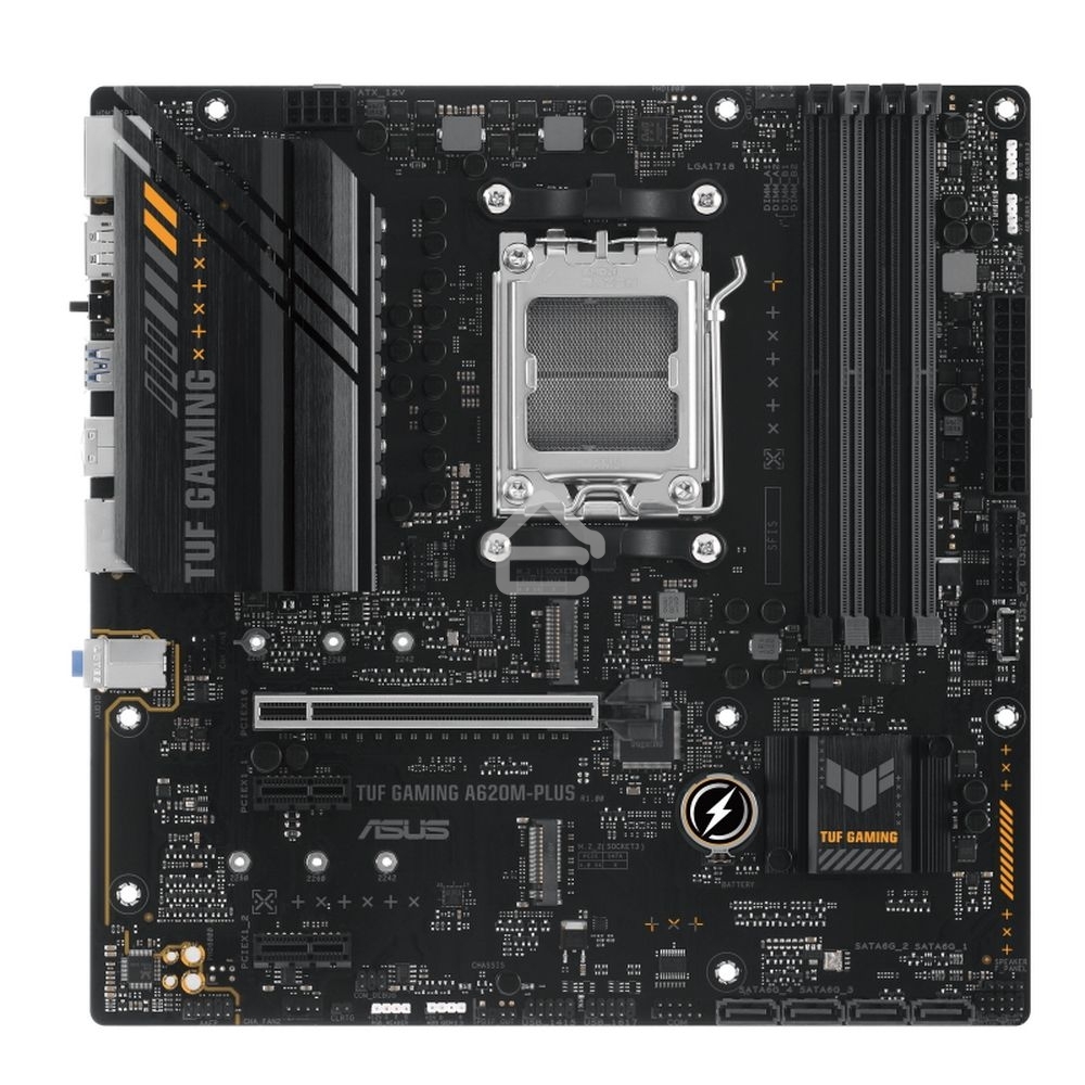 Материнская плата ASUS TUF GAMING A620M-PLUS, AM5, AMD A620, 4xDDR5, 4xSATA, 2xM.2, 1xPCI-E 4.0 x16, 2xPCI-E x1, 2xDP, 1xHDMI, 1x 2.5Gb LAN, 2xUSB-A 3.2 Gen 1, 4xUSB-A 2.0, 3x3.5 мм, 7.1, Micro-ATX