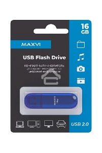 Флеш диск Maxvi P1 16GB USB 2.0 blue, монолит с колпачком, ABS пластик