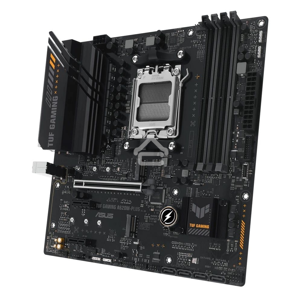 Материнская плата ASUS TUF GAMING A620M-PLUS, AM5, AMD A620, 4xDDR5, 4xSATA, 2xM.2, 1xPCI-E 4.0 x16, 2xPCI-E x1, 2xDP, 1xHDMI, 1x 2.5Gb LAN, 2xUSB-A 3.2 Gen 1, 4xUSB-A 2.0, 3x3.5 мм, 7.1, Micro-ATX