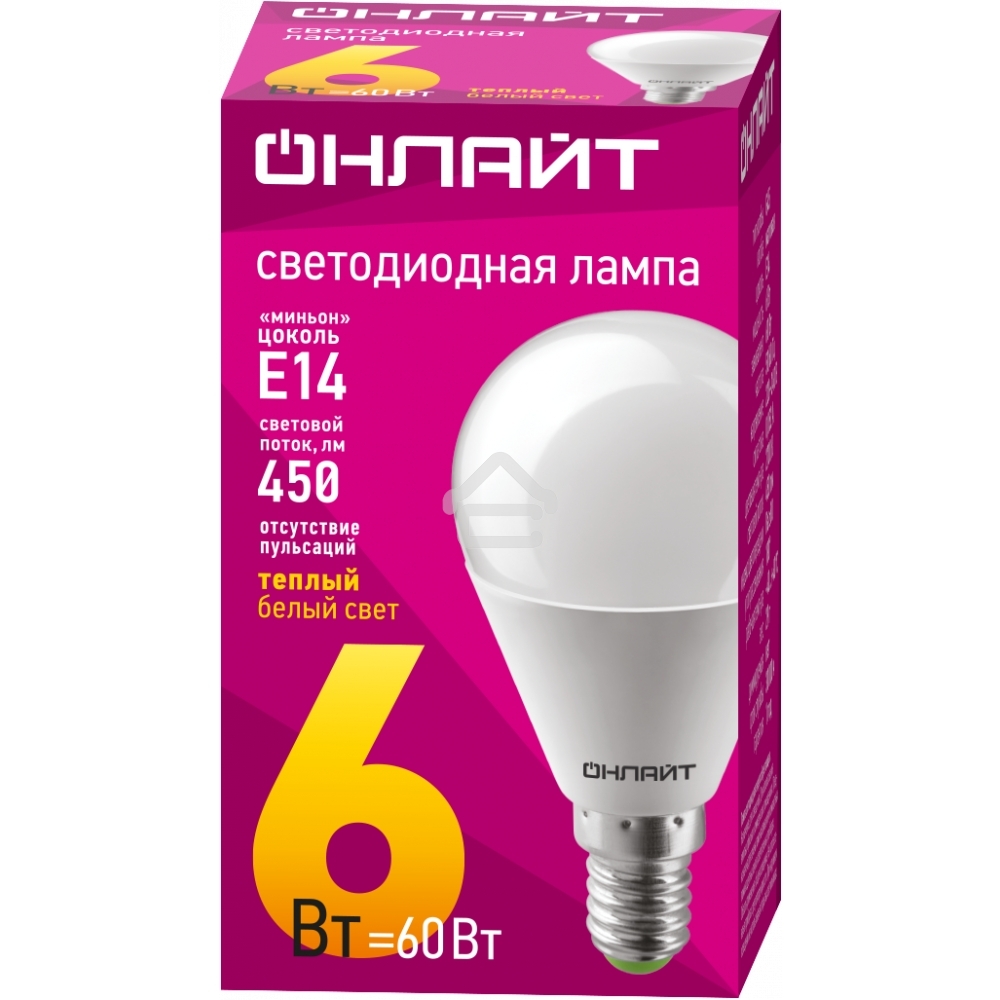 Лампа светодиодная ОНЛАЙТ 71643 OLL-G45-6-230-2.7K-E14 6Вт шар 2700К теплый белый E14 450лм 176-264В