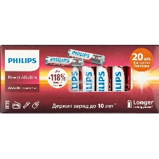Элемент питания алкалиновый AAA/LR03 1.5В Power (блист. 20шт) Philips Б0064654
