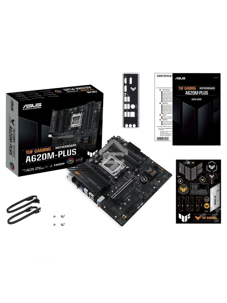 Материнская плата ASUS TUF GAMING A620M-PLUS, AM5, AMD A620, 4xDDR5, 4xSATA, 2xM.2, 1xPCI-E 4.0 x16, 2xPCI-E x1, 2xDP, 1xHDMI, 1x 2.5Gb LAN, 2xUSB-A 3.2 Gen 1, 4xUSB-A 2.0, 3x3.5 мм, 7.1, Micro-ATX