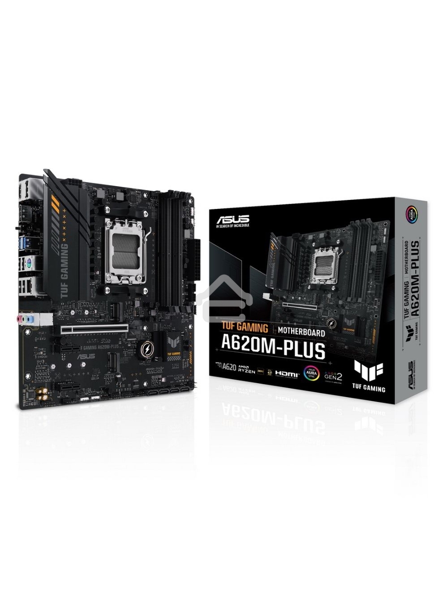 Материнская плата ASUS TUF GAMING A620M-PLUS, AM5, AMD A620, 4xDDR5, 4xSATA, 2xM.2, 1xPCI-E 4.0 x16, 2xPCI-E x1, 2xDP, 1xHDMI, 1x 2.5Gb LAN, 2xUSB-A 3.2 Gen 1, 4xUSB-A 2.0, 3x3.5 мм, 7.1, Micro-ATX