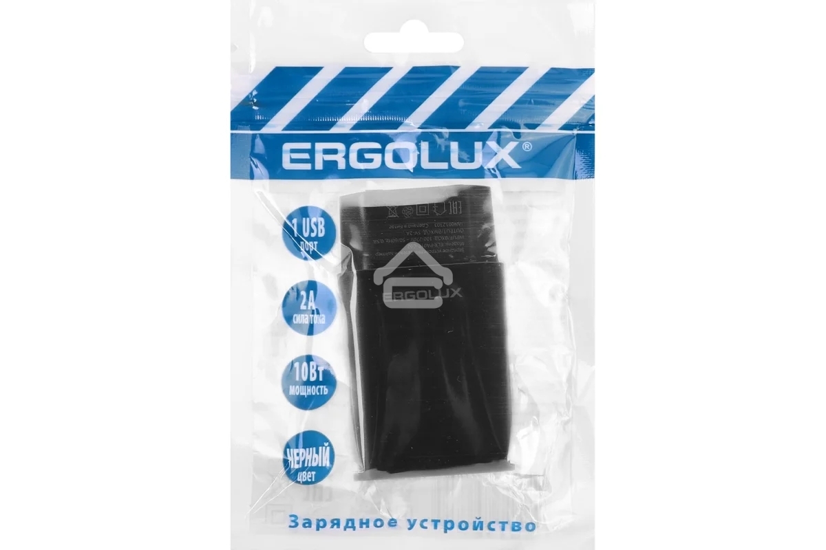 Сетевое зарядное устройство Ergolux ELX-РA01P-C02 ПРОМО 1USB 100-220В 5в/2А пакет черный
