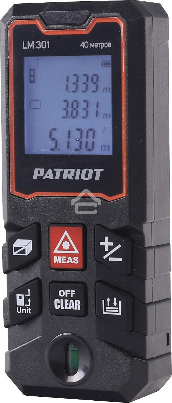 Дальномер лазерный PATRIOT LM 301, макс. дистанция 40 метров, измерение площади, объема, подсветка, память 30 изм.