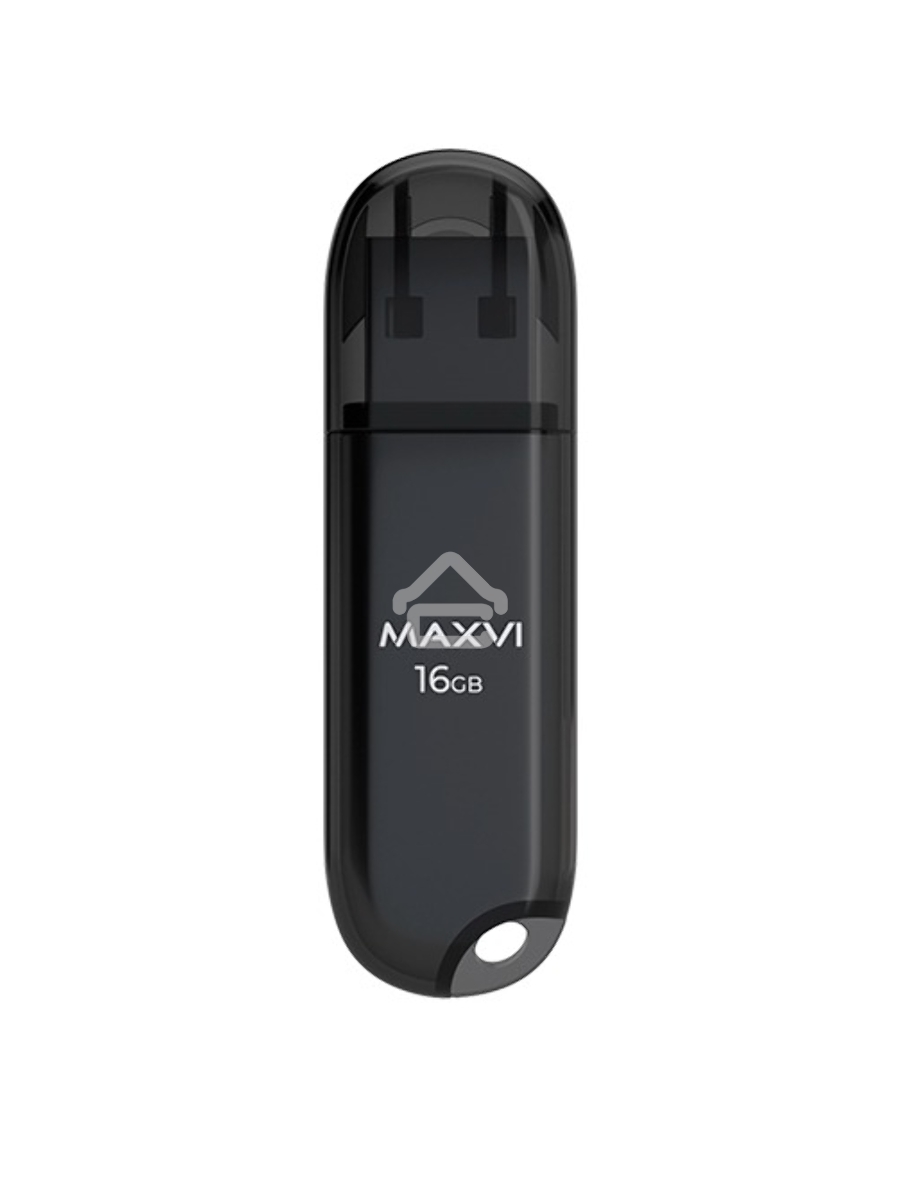 Флеш диск Maxvi P1 16GB USB 2.0 black, монолит с колпачком, ABS пластик