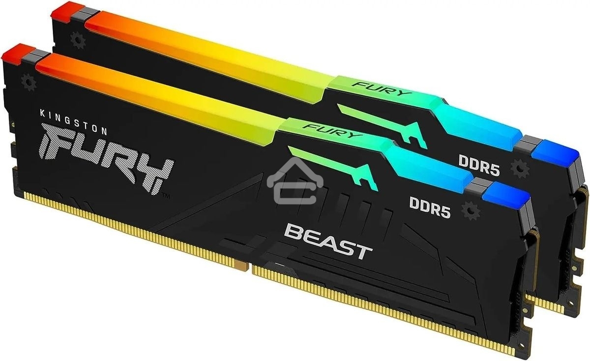 Оперативная память Kingston Fury Beast, DDR5, 64Gb (2x32Gb), 6000MHz, CL30, DIMM, с радиатором, RGb, черный