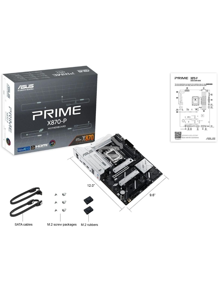 Материнская плата ASUS PRIME X870-P, AM5, AMD X870, 4xDDR5, 2xSATA, 4xM.2, 1xPCIe 5.0 x16, 2xPCIe 4.0 x1, 1xHDMI, 2xUSB-C, 1x 2.5Gb LAN, 4xUSB-A 3.2 Gen 1, 1xUSB-A 3.2 Gen 2, 4xUSB-A 2.0, 3x3.5 мм, 7.1, ATX