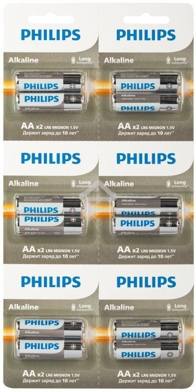 Элемент питания алкалиновый AA/LR6 1.5В Entry отрывной набор (блист. 12шт) Philips Б0064636