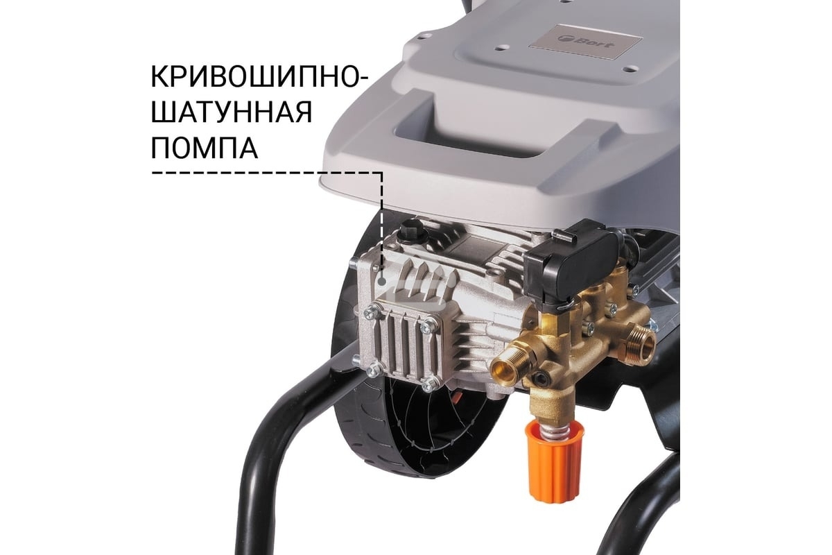 Мойка высокого давления Bort KEX-2800 2500 Вт, максимальное давление 125 бар, рабочее давление 105 бар, 12 л/мин, 23 кг, набор аксессуаров 10шт