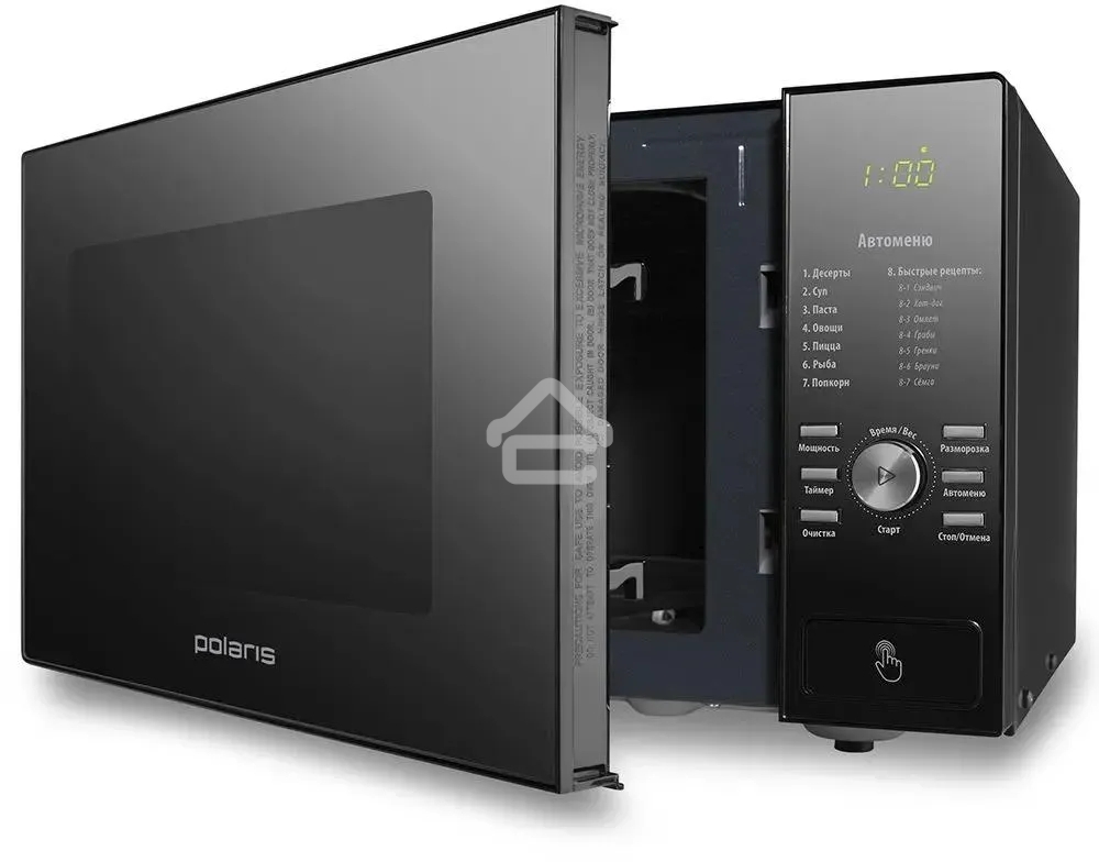 Микроволновая печь Polaris PMO 2303D RUS черный, 23 л, 900 Вт, переключатели- поворотный механизм/кнопки