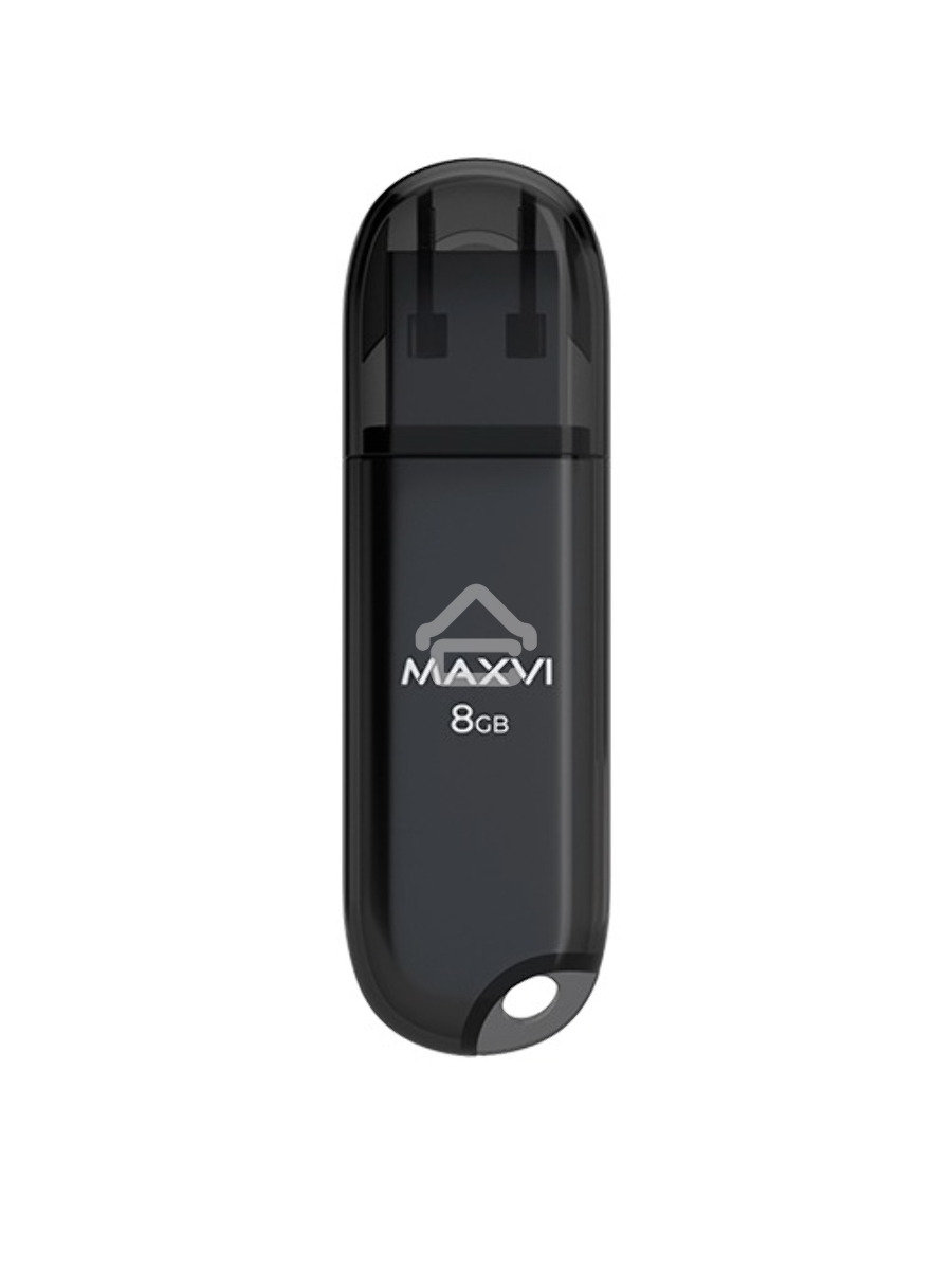 Флеш диск Maxvi P1 8GB USB 2.0 black, монолит с колпачком, ABS пластик