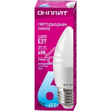 Лампа светодиодная ОНЛАЙТ 61129 OLL-C37-6-230-6.5K-E27-FR
