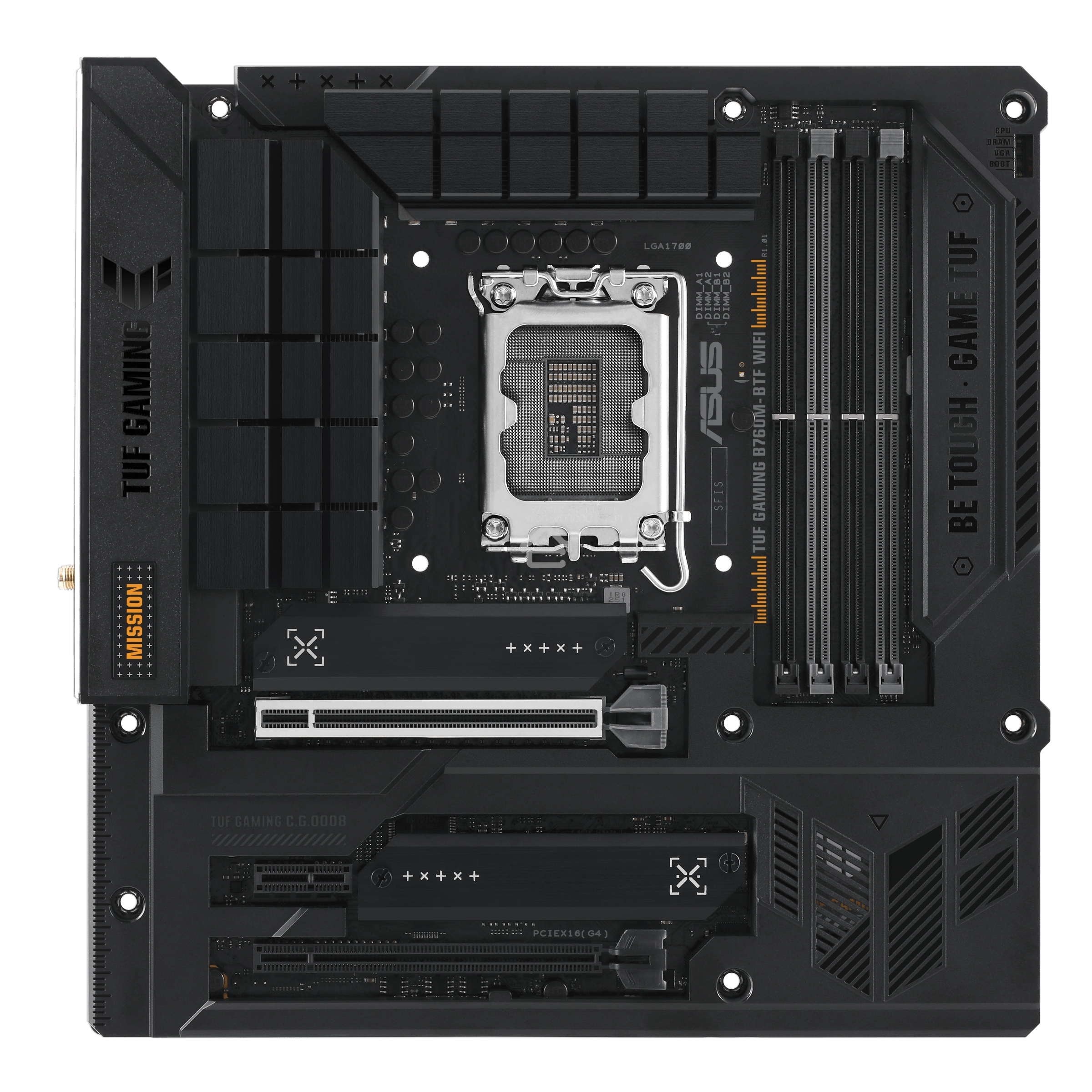 Материнская плата ASUS TUF GAMING B760M-BTF WIFI, LGA 1700, Intel B760, 4xDDR5, 4xSATA, 3xM.2, 1xPCIe 5.0 x16, 1xPCIe 4.0 x4, 1xPCIe x1, 1xDP, 1xHDMI, 1x 2.5Gb LAN, 1xUSB-A 3.2 Gen 2, 2xUSB-A 3.2 Gen 1, 4xUSB 2.0, 1xUSB-C 3.2 Gen 1, 1xUSB-C 3.2 Gen 2, 1xU
