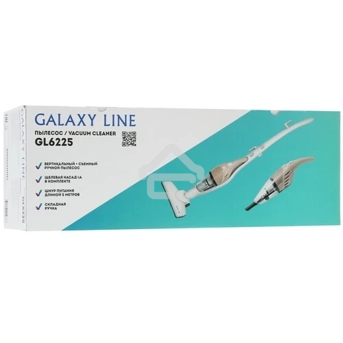 Пылесос вертикальный Galaxy GL 6225 белый, питание от сети, 150 Вт, уборка сухая, пылесборник 0.8 л