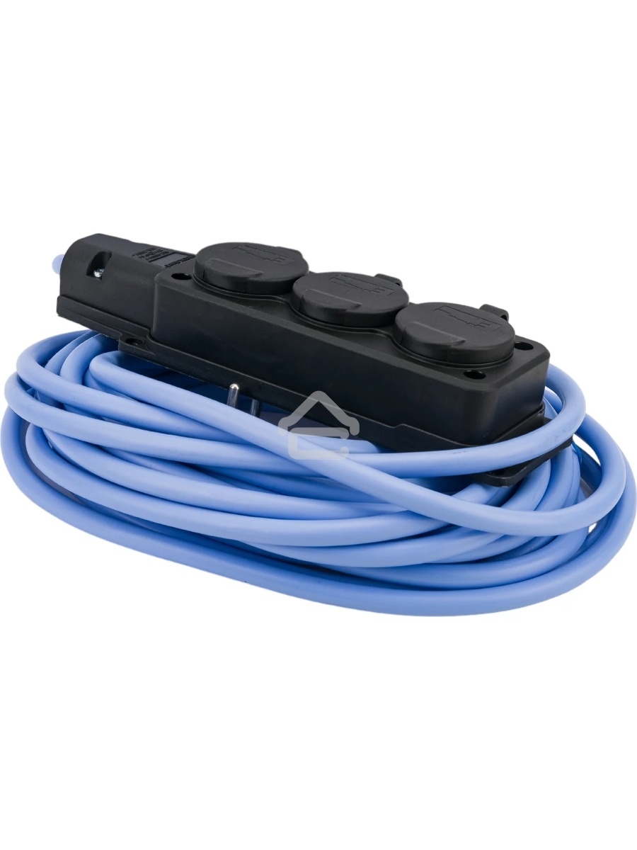 Удлинитель морозостойкий Gembird PC-3GF-R-10(IP) чёрный/синий, 10 м, 3 розетки, 3500 Вт