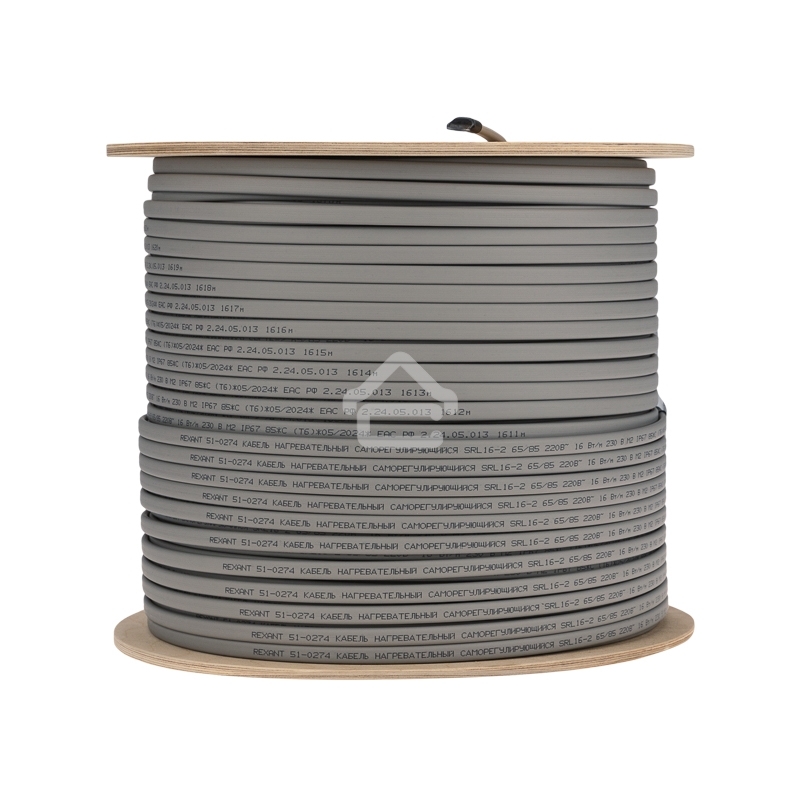 Кабель греющий Rexant (нагревательный) саморегулирующийся SRL16-2, неэкранированный, 16Вт/м, 0,9мм2/105м, 300м
